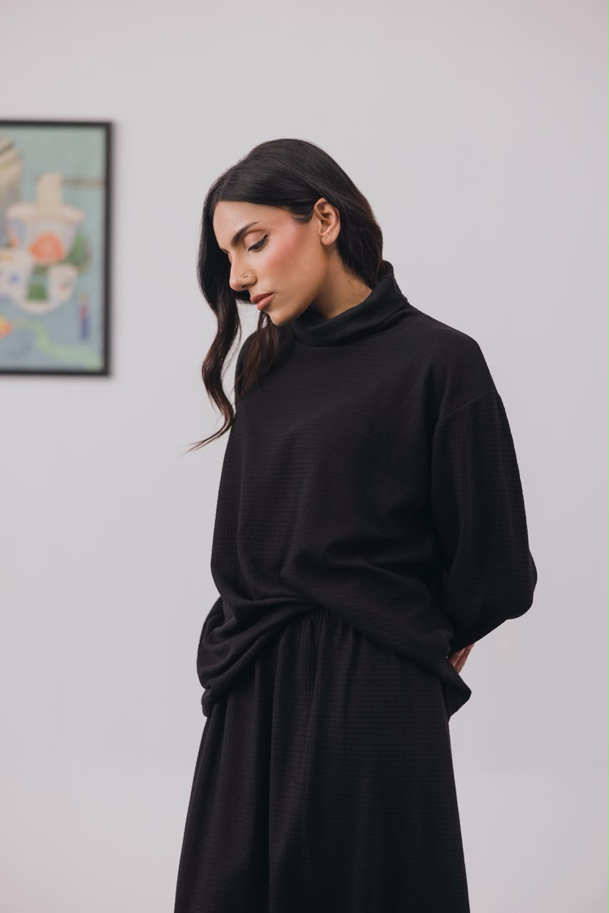 Black Waffle Skirt Coord
