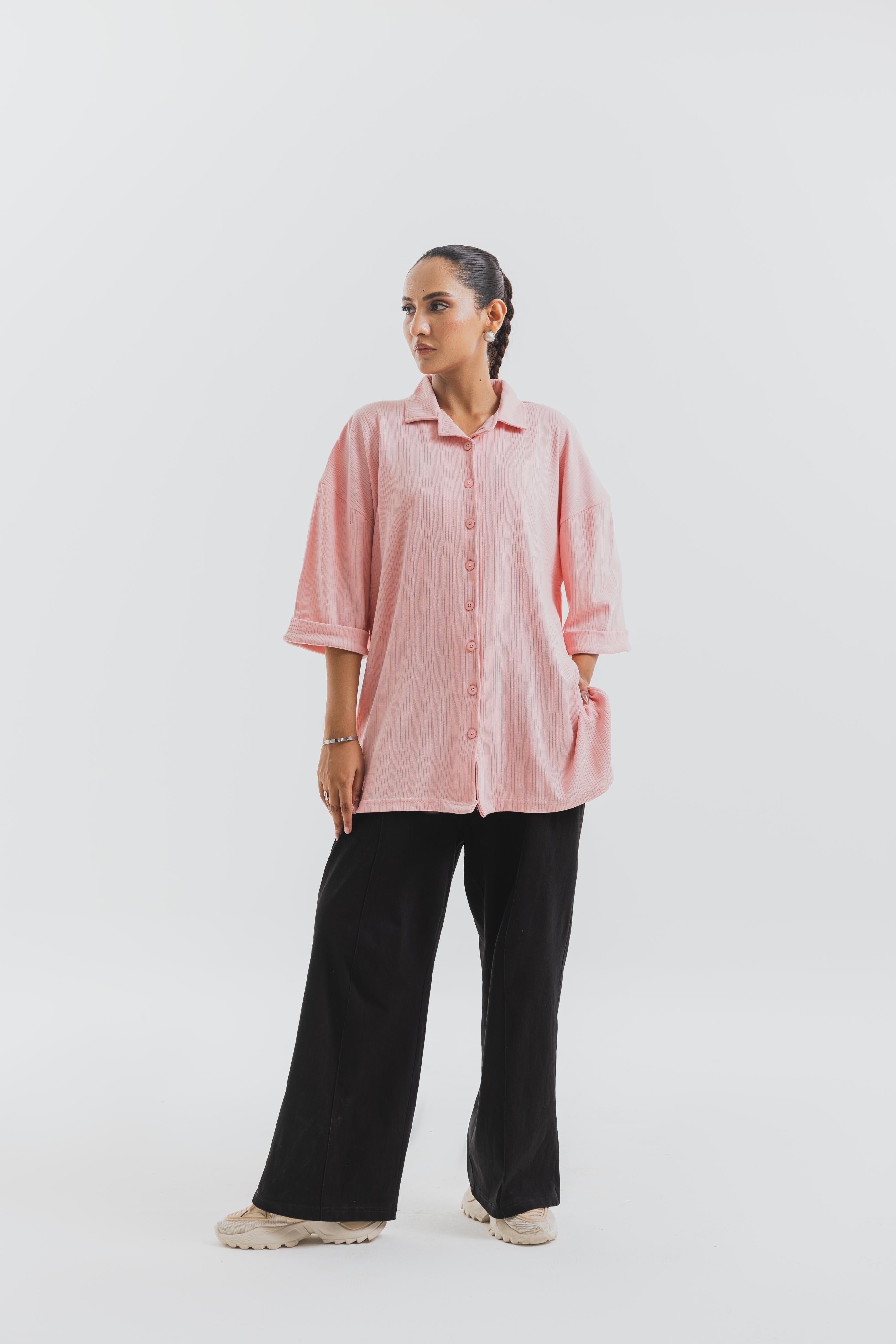 Pink Drop Needle Button Down