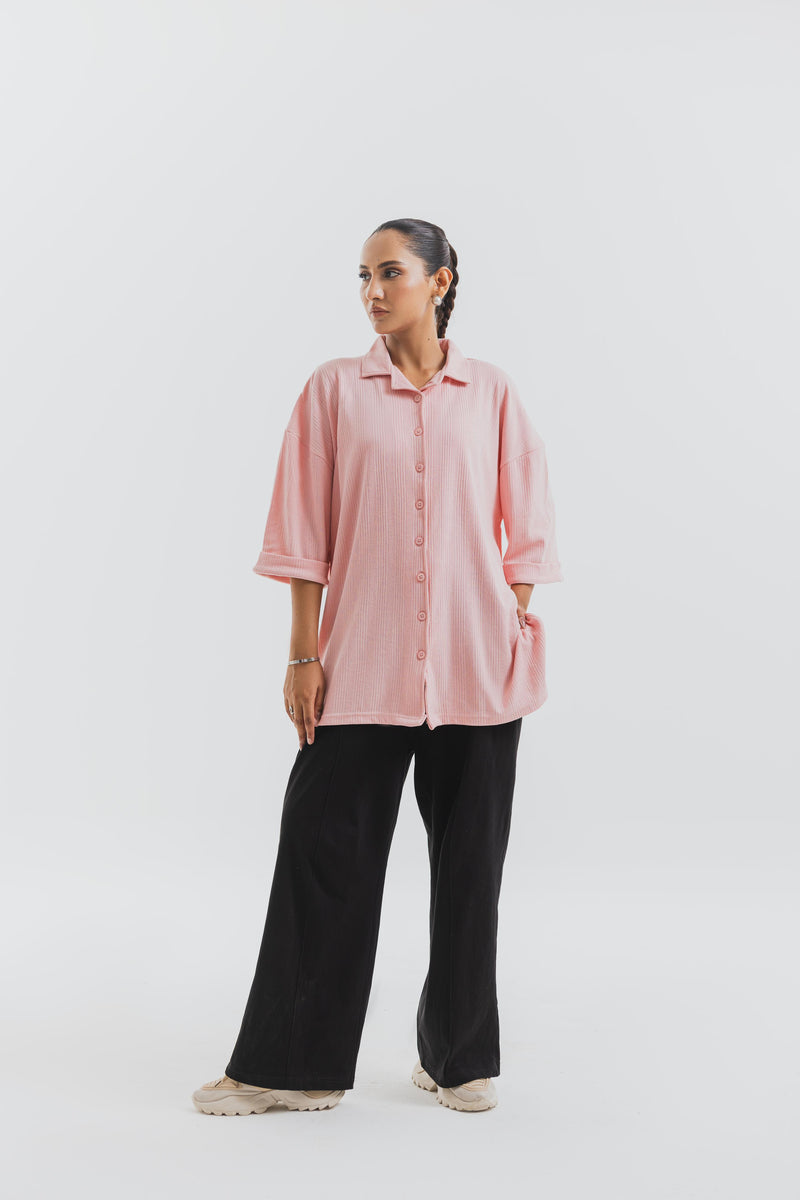 Pink Drop Needle Button Down