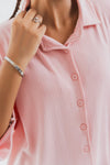 Pink Drop Needle Button Down