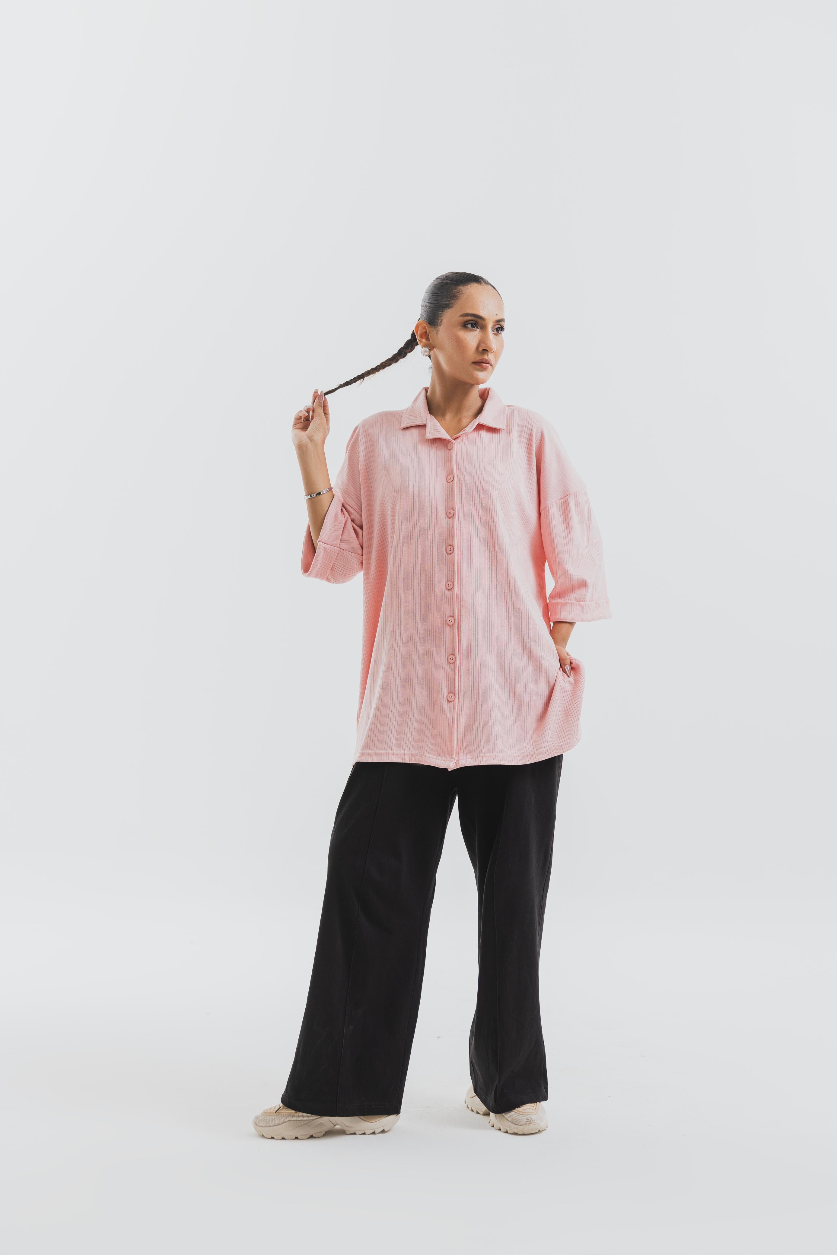 Pink Drop Needle Button Down