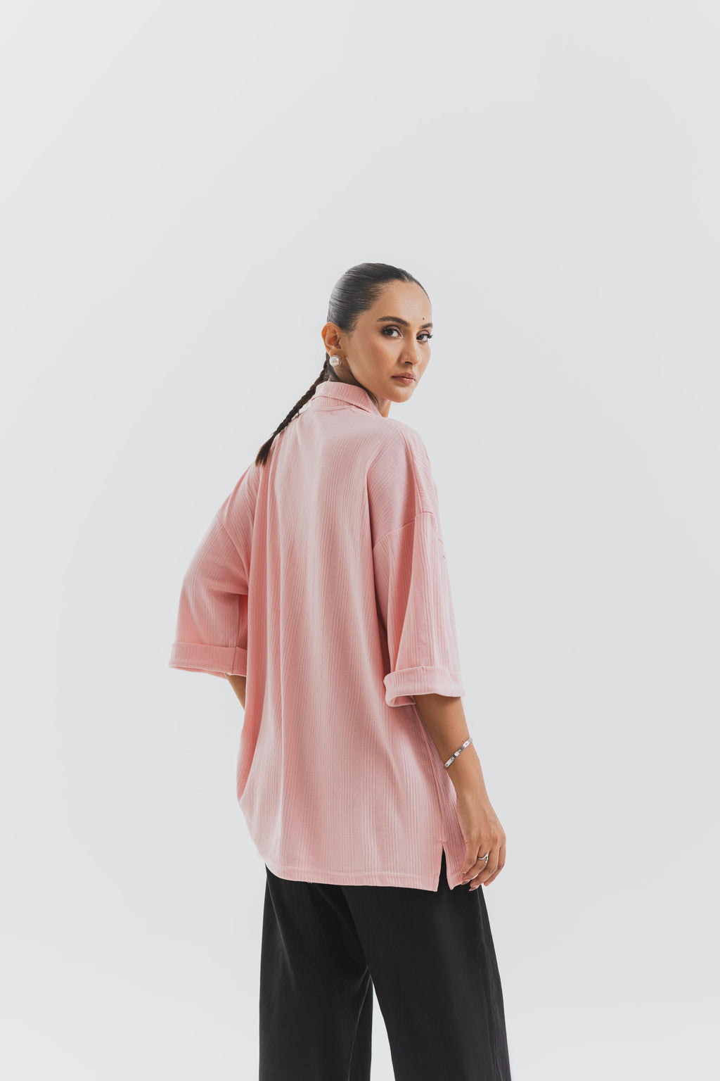 Pink Drop Needle Button Down