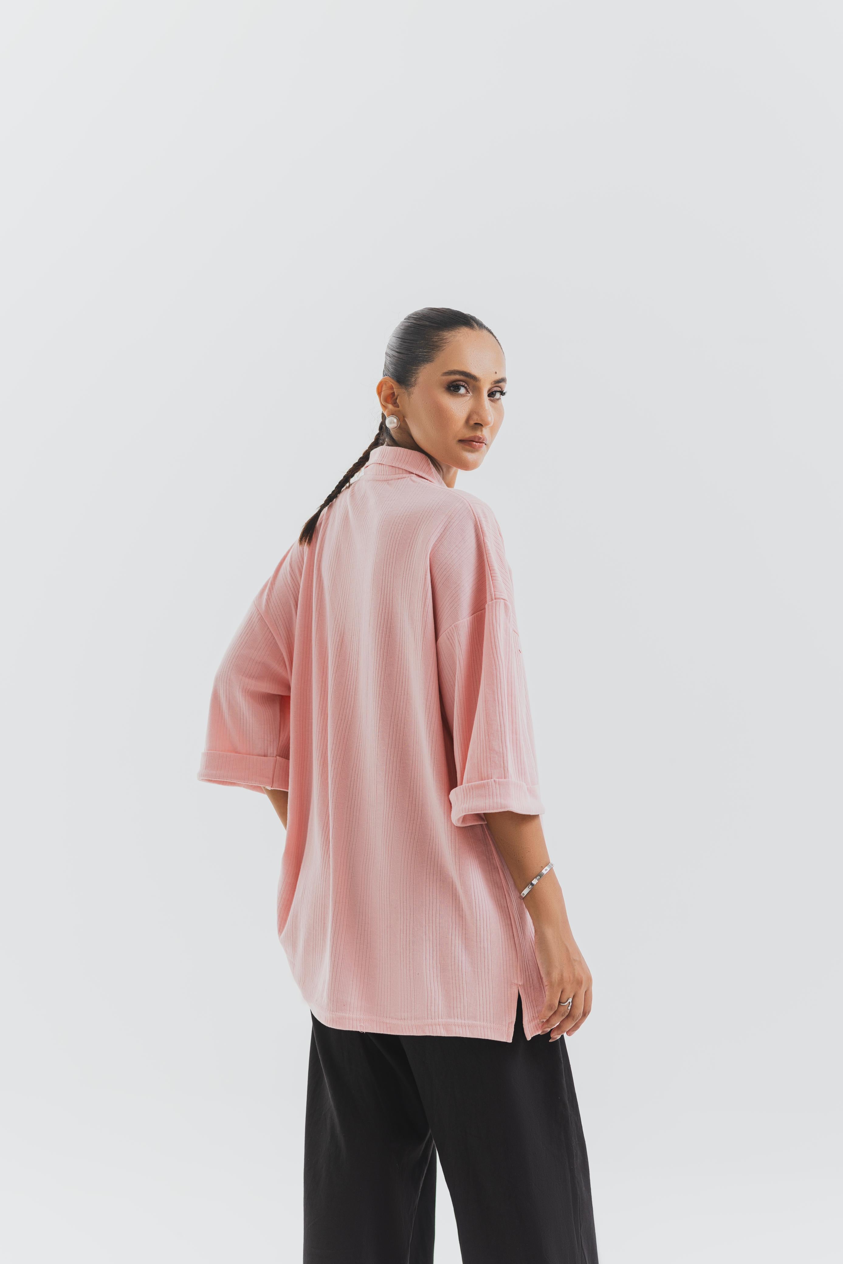 Pink Drop Needle Button Down