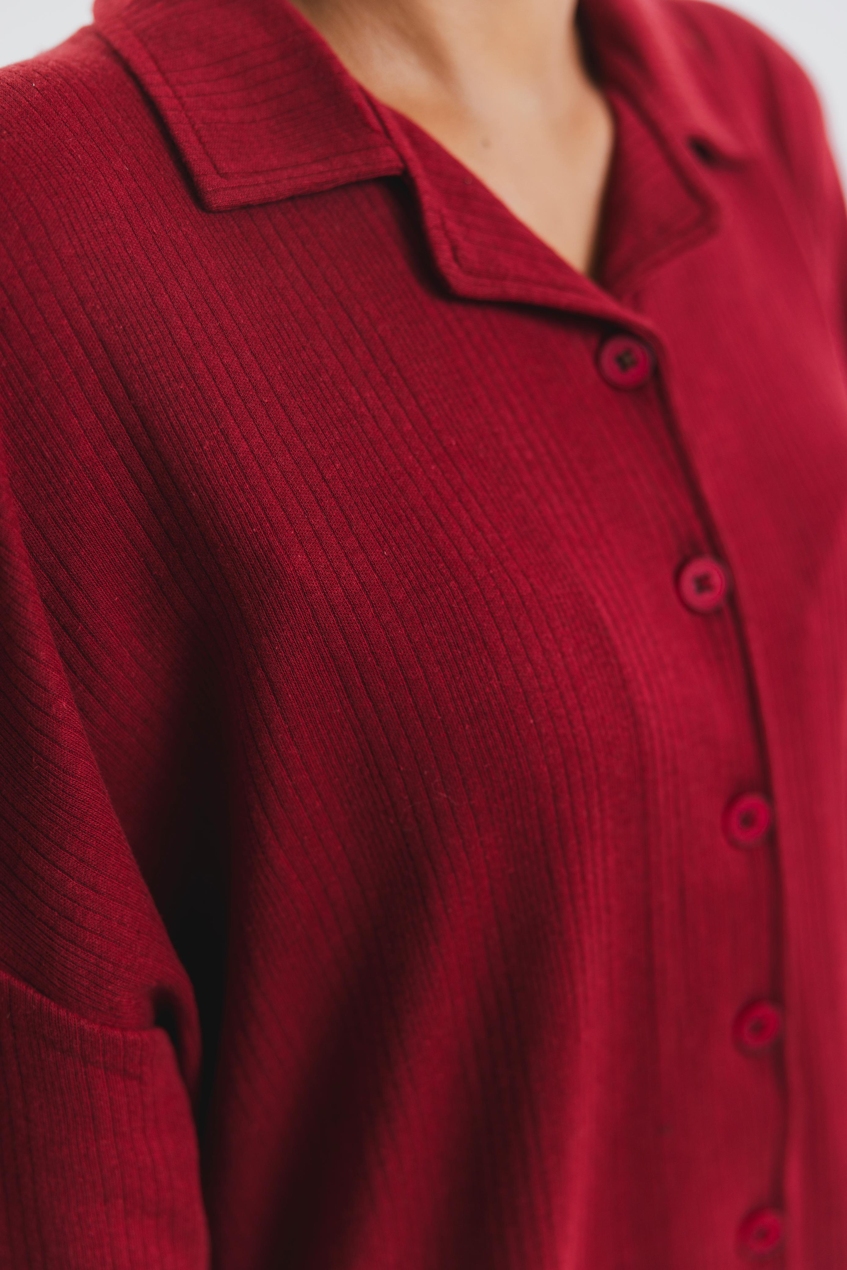 Maroon Drop Needle Button Down