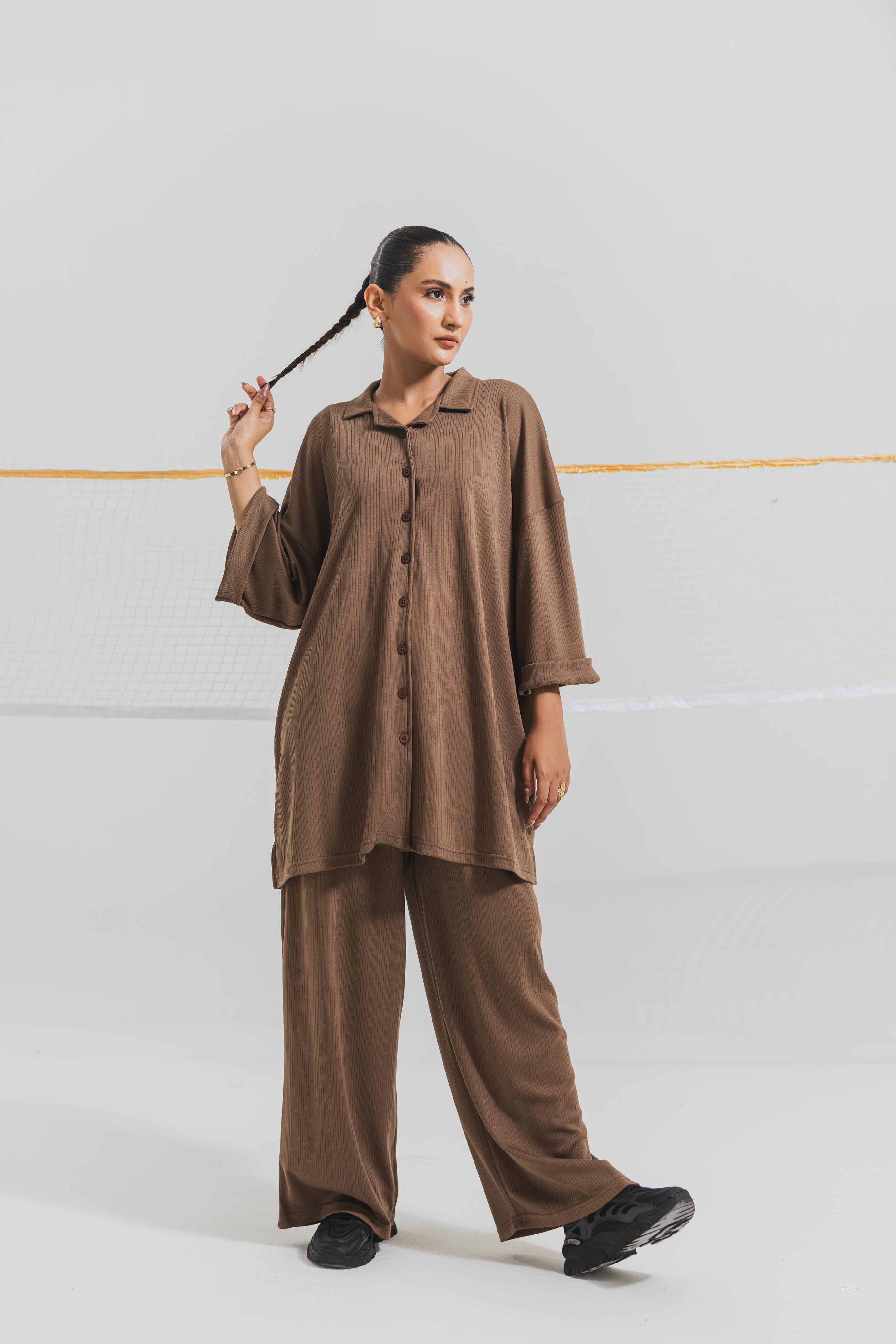 Brown Drop Needle Coord Set