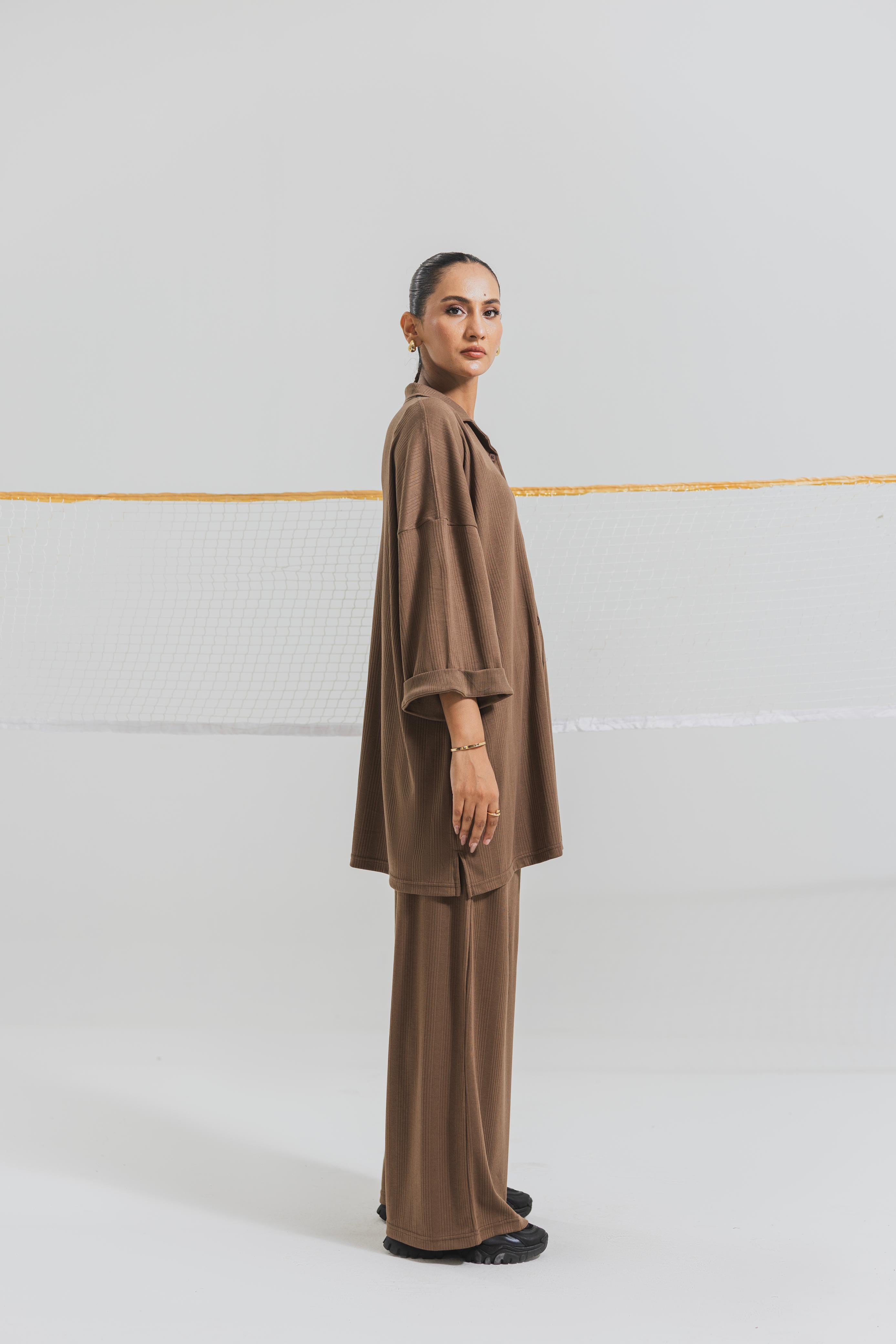 Brown Drop Needle Coord Set