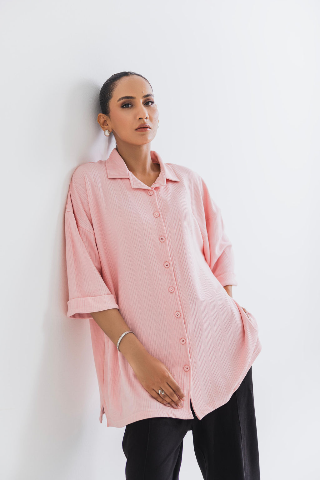 Pink Drop Needle Button Down