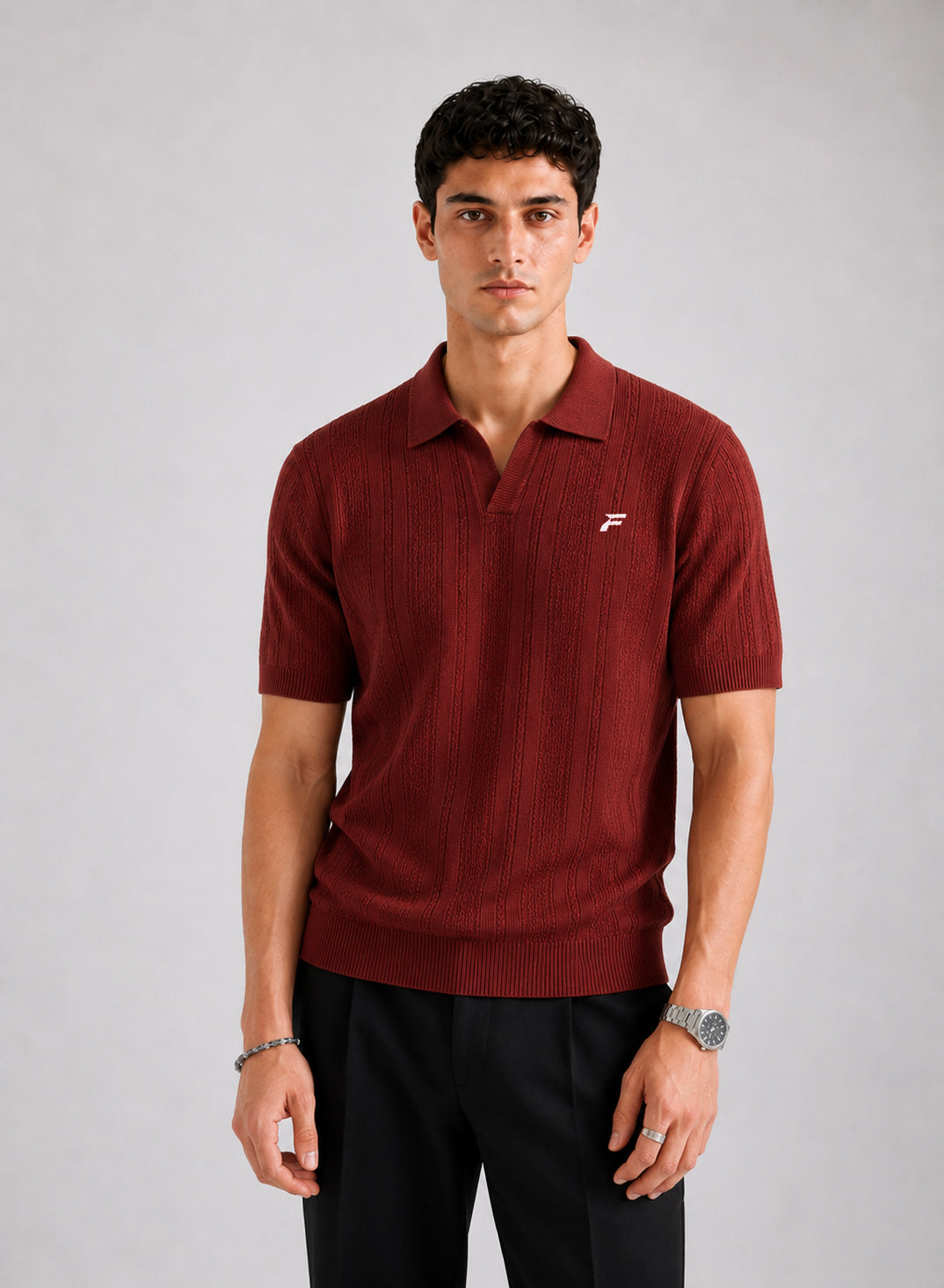 Burnt Maroon Cable Knit Men