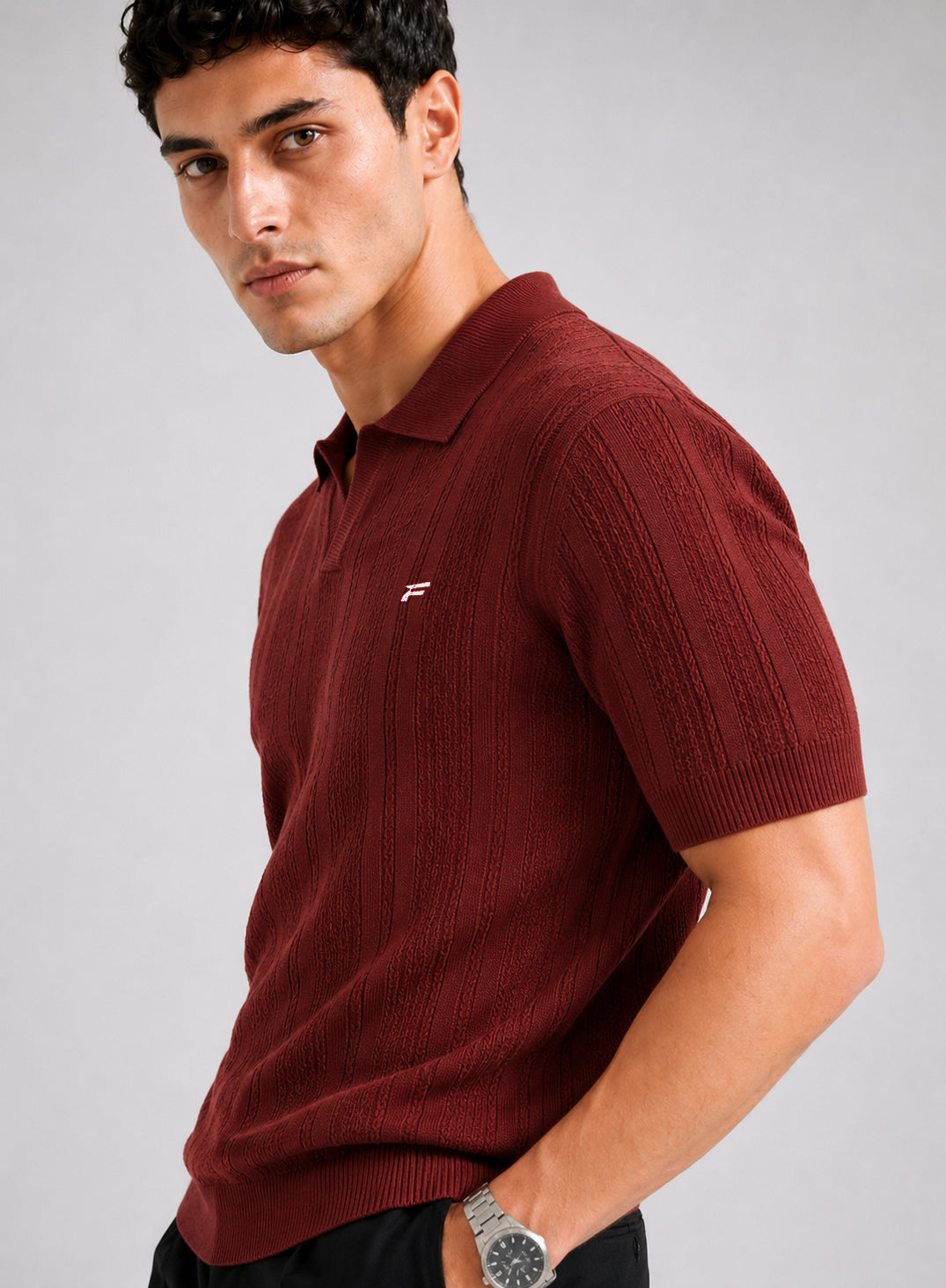 Burnt Maroon Cable Knit Men